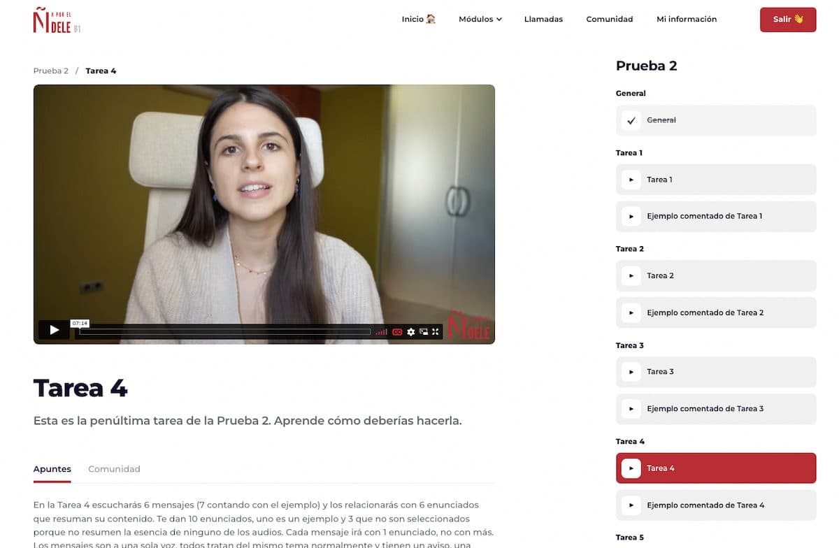 Una clase del curso en la plataforma